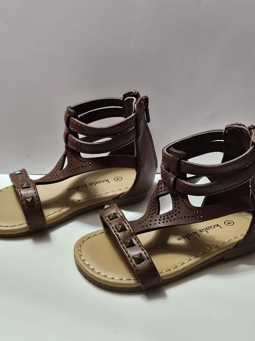 Koala Kids Toddler Girls Brown Faux Leather Studded Gladiator Sandals Size 4